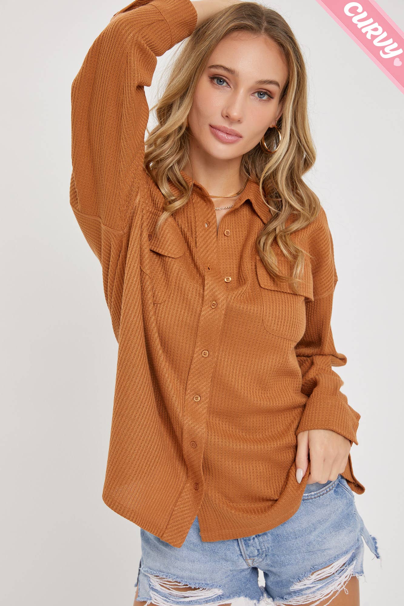 Sweet Lovely by Jen - Wholesale Button Down Shirt - Women&#x27;s - PLUS SIZE BUTTON DOWN OVERSIZED SHIRTS9