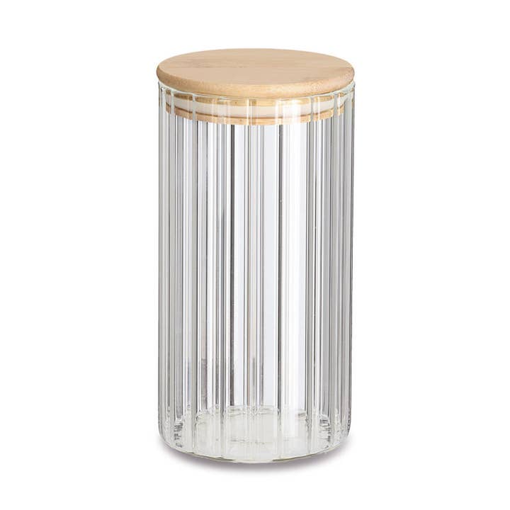 transparent Förvaringsburk "Rillen" med bambulock, 850 ml för wholesale på Faire0