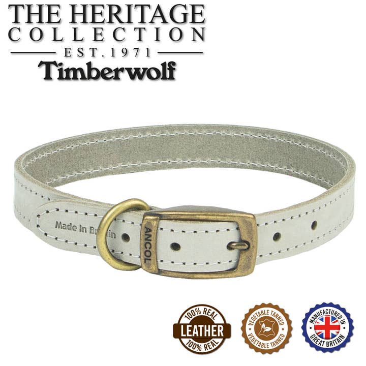 Timberwolf Leather Collar Light Grey 45-54cm for wholesale by Ancol Pet Products Ltd