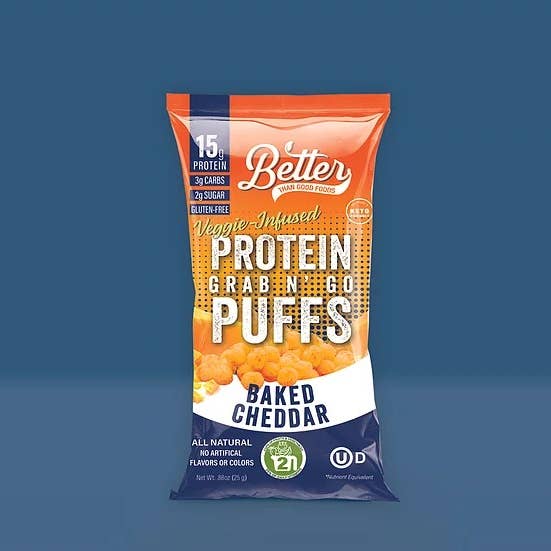 Better Than Good Foods - Wholesale Puffed Snack - BTG Keto Protein Puffs - 8pk Baked Cheddar