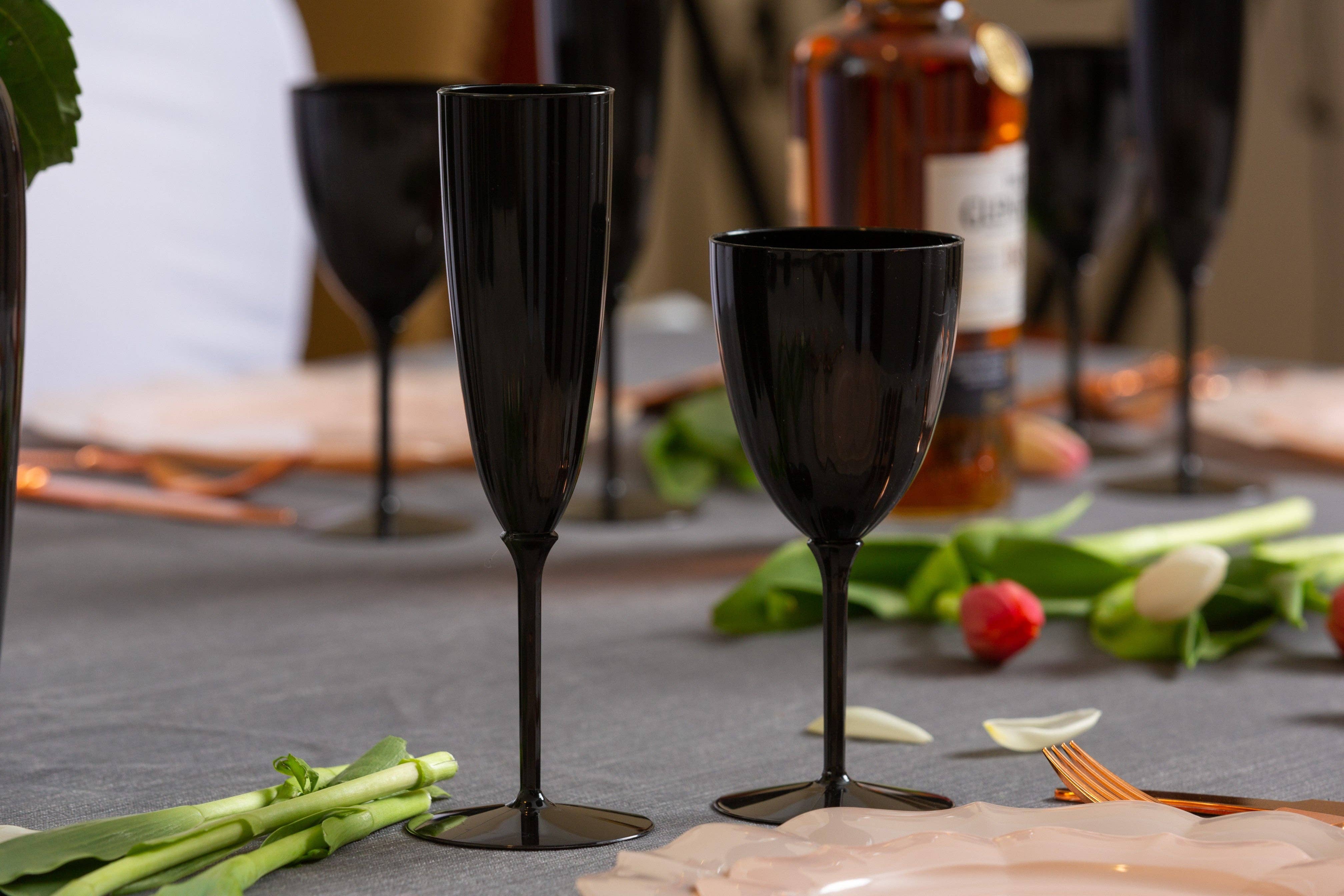 Posh Setting - Wholesale Champagne Flute - 6 Oz 1-Piece Black Plastic Champagne Flutes - 8 Pack1