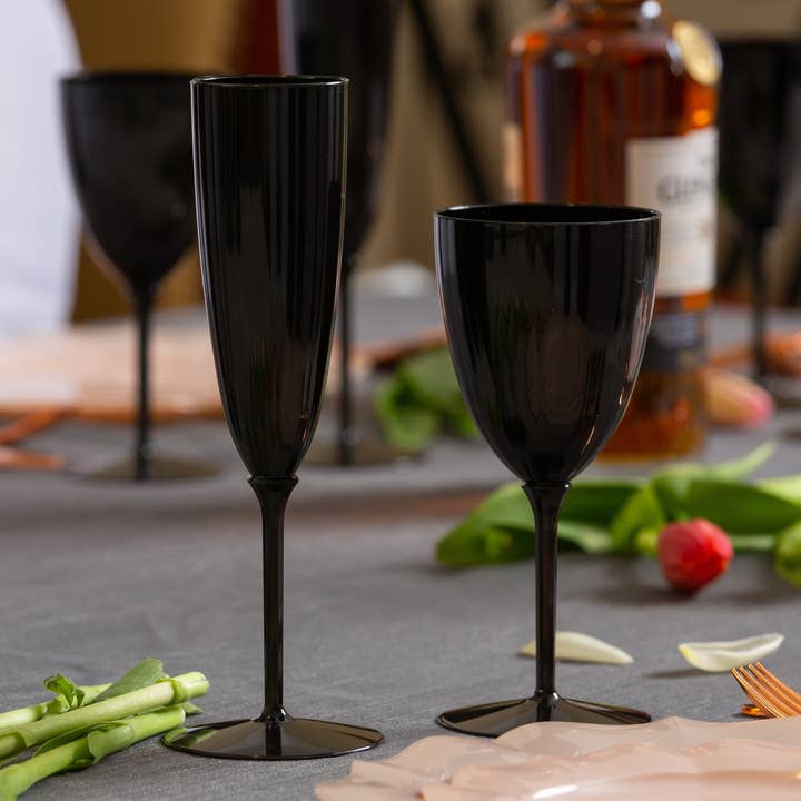 Posh Setting - Wholesale Champagne Flute - 6 Oz 1-Piece Black Plastic Champagne Flutes - 8 Pack1