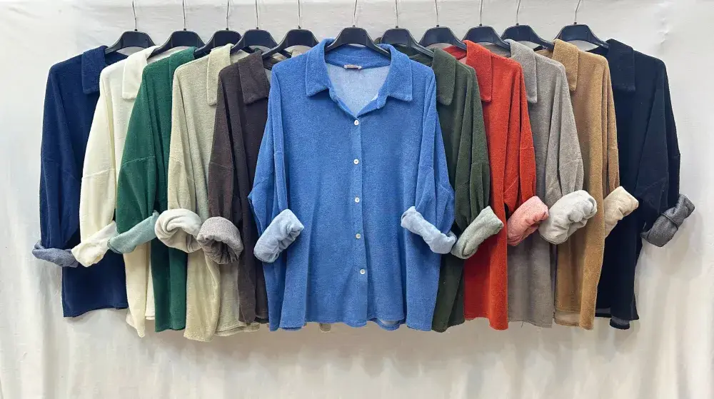 Mimi & Gogo - Wholesale Button Down Shirt - Women's - Cotton Terry Button-Up Shirt @5094_ChCotEponge17