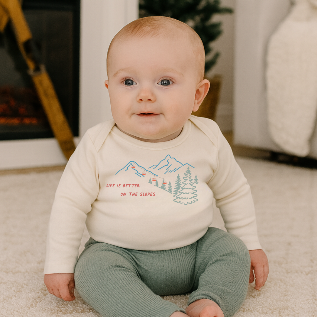 Default Ski baby long sleeve graphic bodysuit | on the slopes for wholesale on Faire1