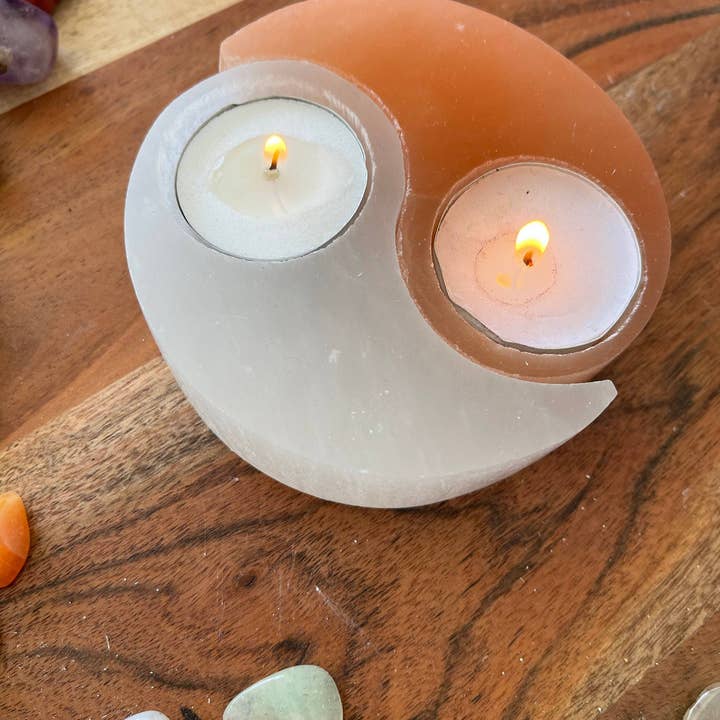 CaNatureLover - Wholesale Candle Holder - Yin Yang Selenite & Himalayan Salt Candle Holder