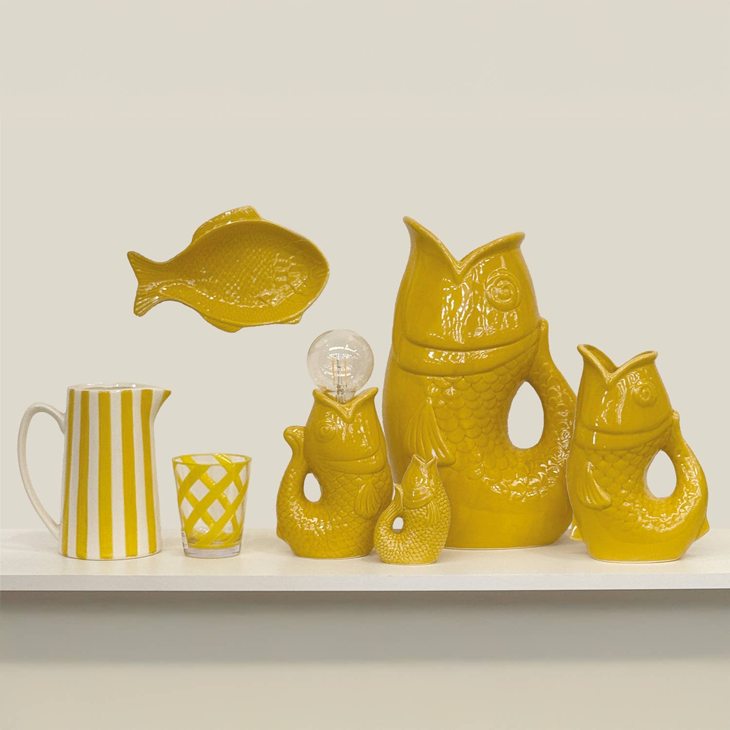 Opjet Paris – wholesale Pitcher – Pitcher stripe gm saffron L17.8 W12.5 H21.3cm4