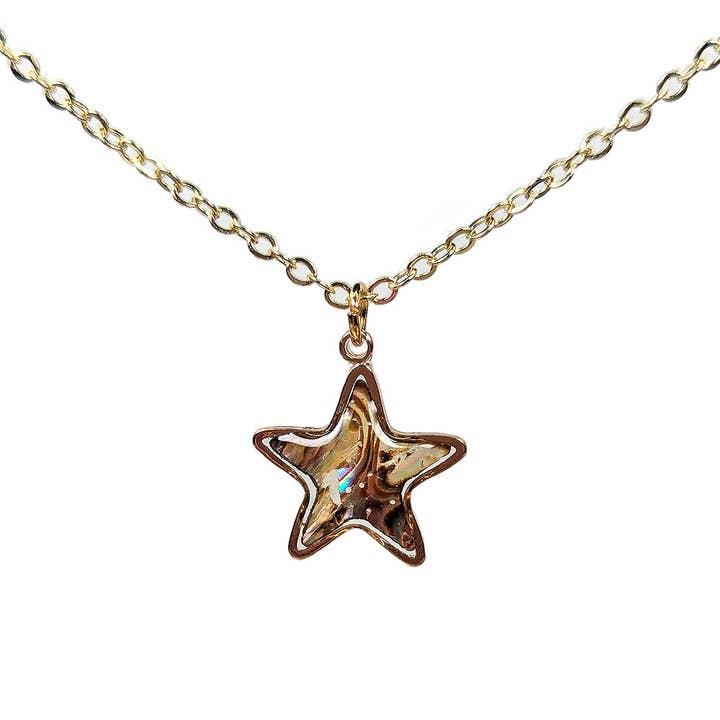 Gold Star Abalone Resin Shell Stainless Steel Necklace for wholesale by Stylish Jewelry Supply