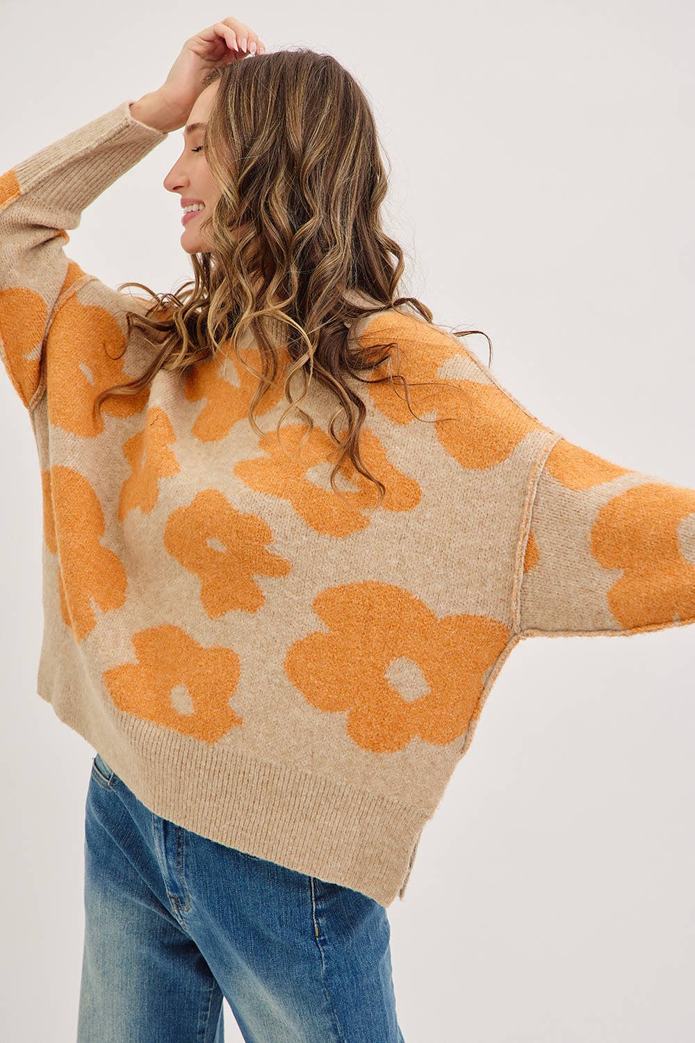 Sweet Lovely by Jen - Wholesale Knit Sweater - Women's - FLORAL LOOSE FIT SWEATER KNIT23