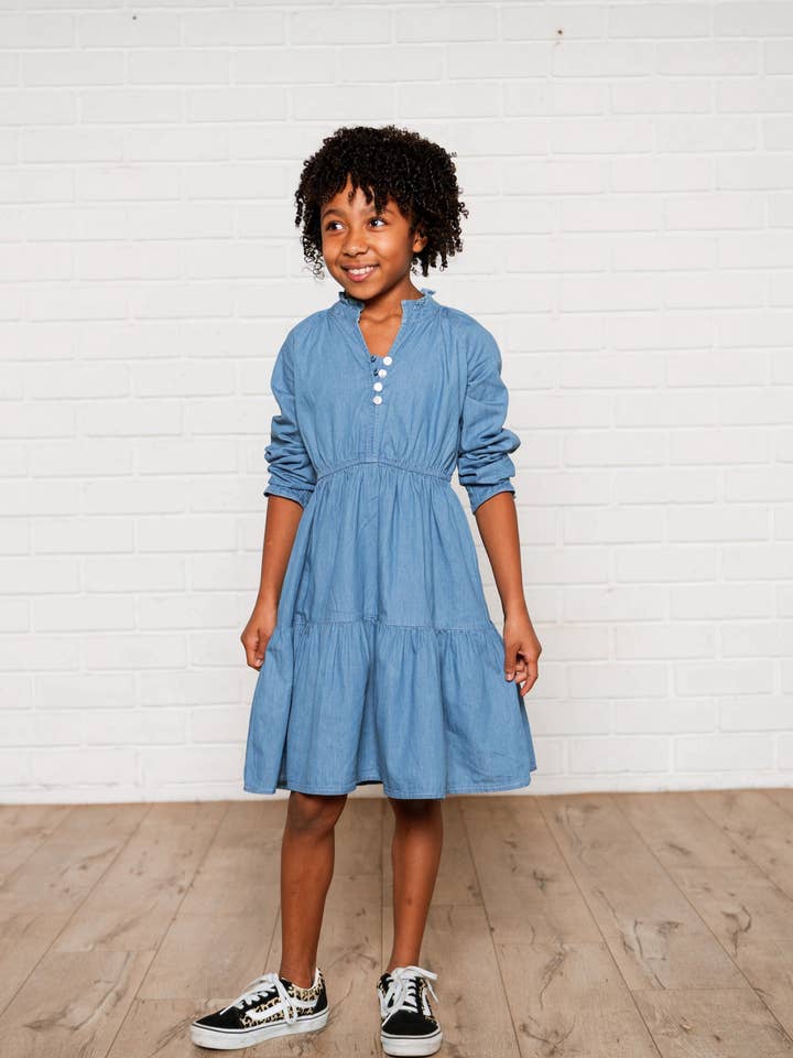 KIDS Sienna Dress - chambray for wholesale by Roma Label