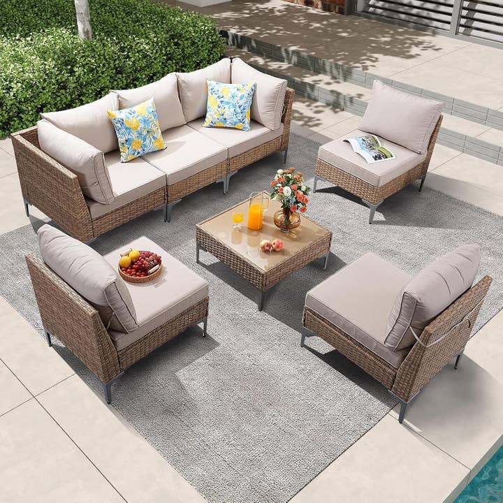 7 Piece Wicker Patio Furniture Set with Thick Cushions and other Purchase Wholesale 7 day set. Free Returns & Net 60 Terms on Faire trending on Faire.