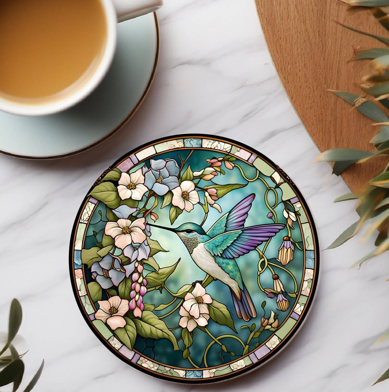 Fernville Creations - Wholesale Coasters - Hummingbird Faux Stained Glass Ceramic Coaster Eco-Friendly7