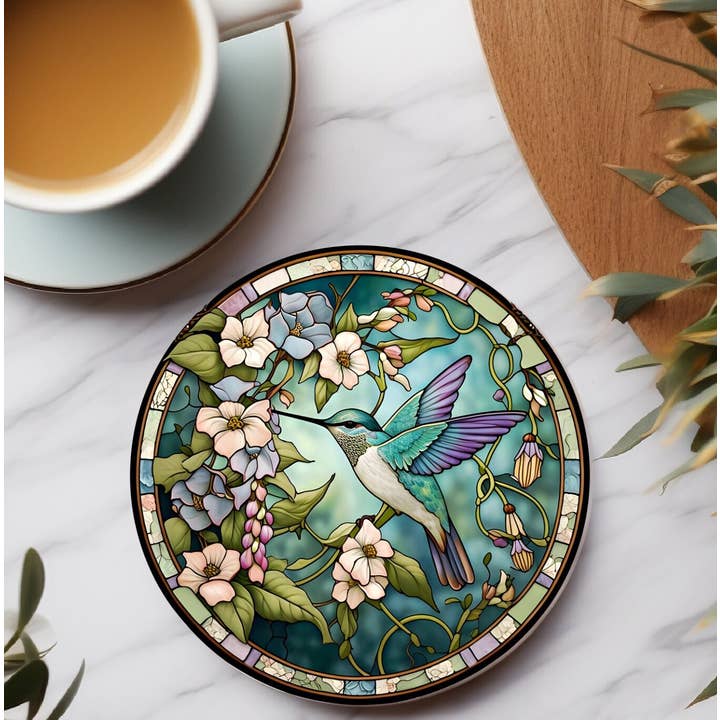 Fernville Creations - Wholesale Coasters - Hummingbird Faux Stained Glass Ceramic Coaster Eco-Friendly7