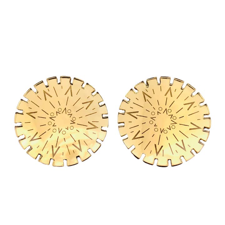Sun Diosa Gold Acrylic Disk Earrings for wholesale by anamarinastudio