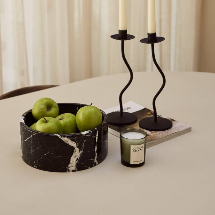 MOOISA - Wholesale Decoratief bord/schotel/kom - Marmer fruitschaal rond Ø24cm zwart1