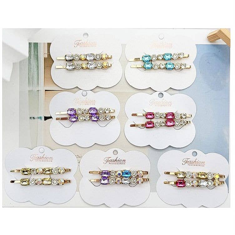 Diacly - Vente Épingle à cheveux – femme - Lot de 12 pinces à cheveux rectangulaires en cristal déco1