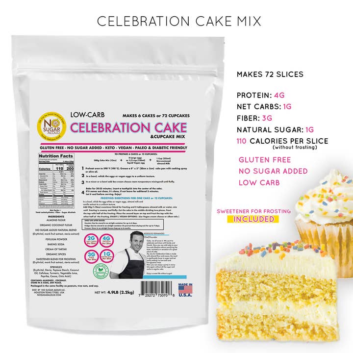 BULK - Low-Carb Celebration Cake Mix for wholesale by No Sugar Aloud LLC
