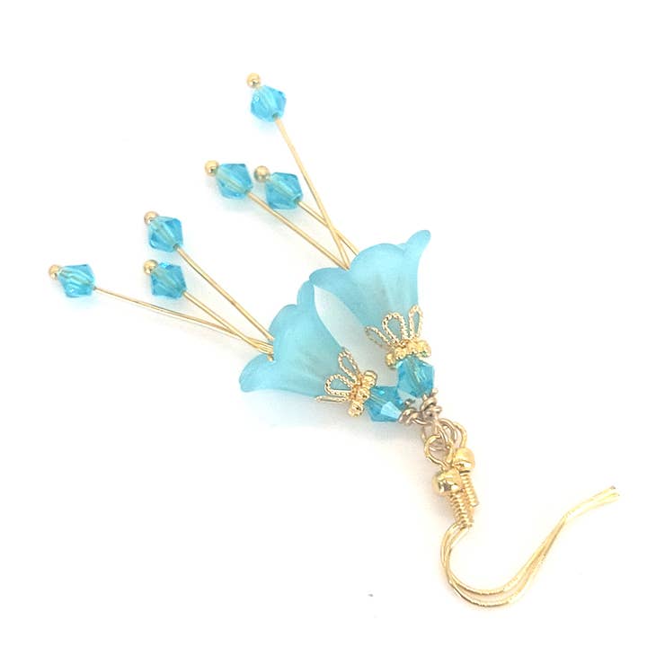 Chic Brico - Wholesale Dangle Earrings - Bell Flower Dangle Earrings - Aqua Blue and Gold2
