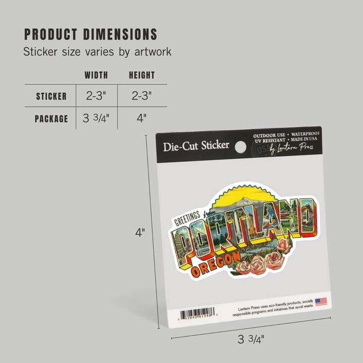 Lantern Press - Wholesale Sticker - STICKER Greetings from Portland, Oregon, , Vintage Artwork4