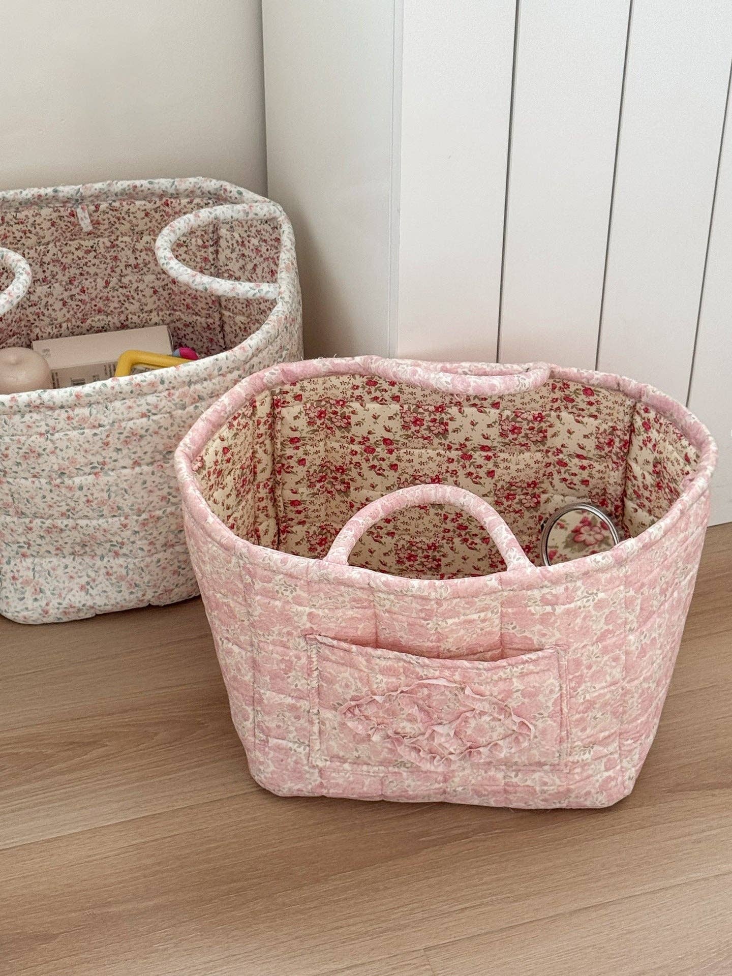 Tickled Teal - Wholesale Storage Bin - Quilted Floral Storage Tote5