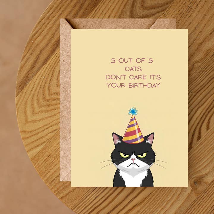 Bayside Treasures - Wholesale Birthday card - 5 OUT OF 5 CATS