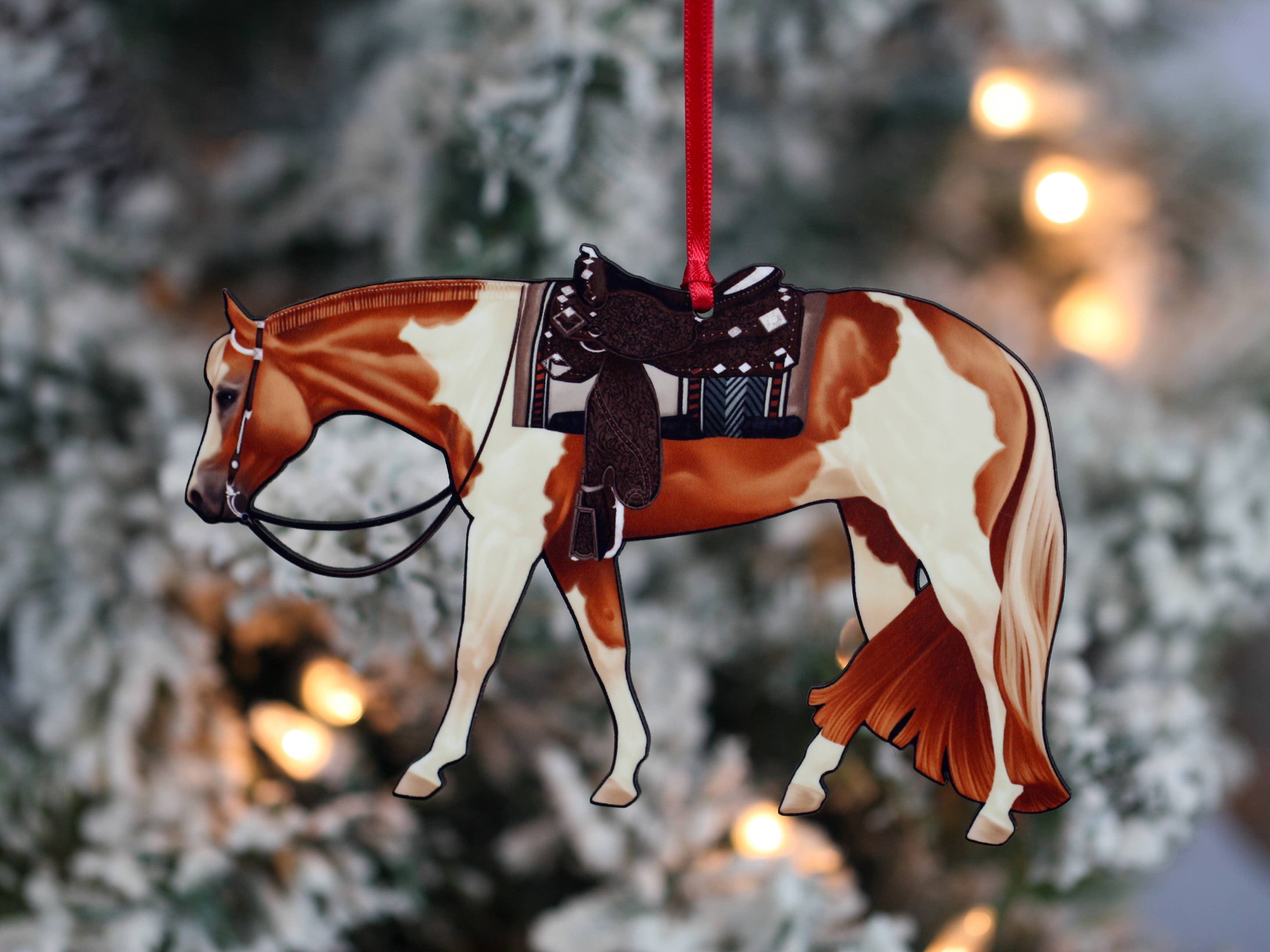 Classy Equine - Wholesale Ornament - Chestnut Tobiano Western Pleasure Horse Ornament Paint Horse2