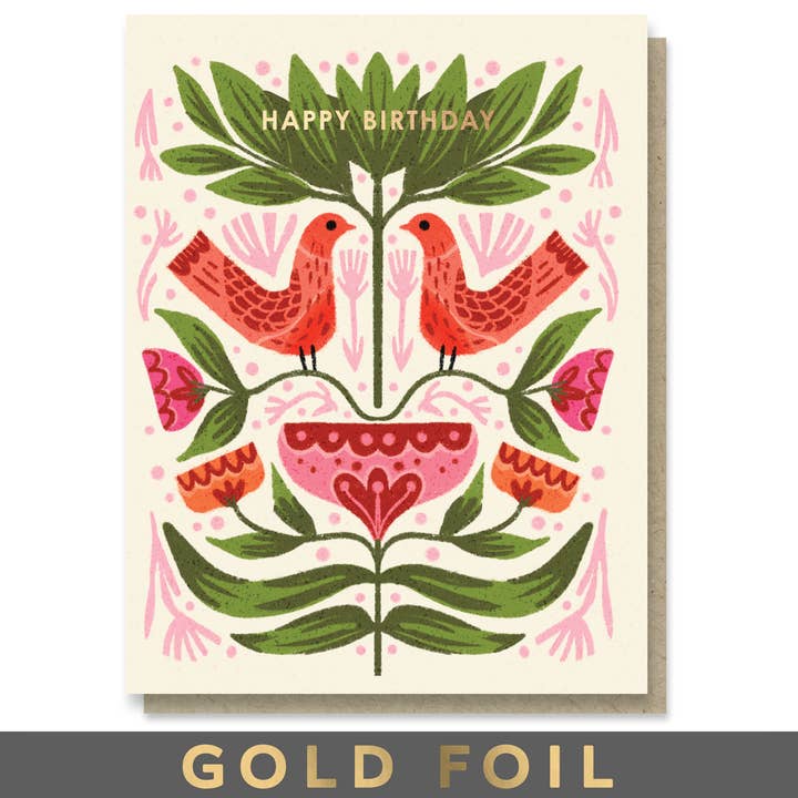 Folk Birthday Birds Birthday Card for wholesale by Paper Parasol Press