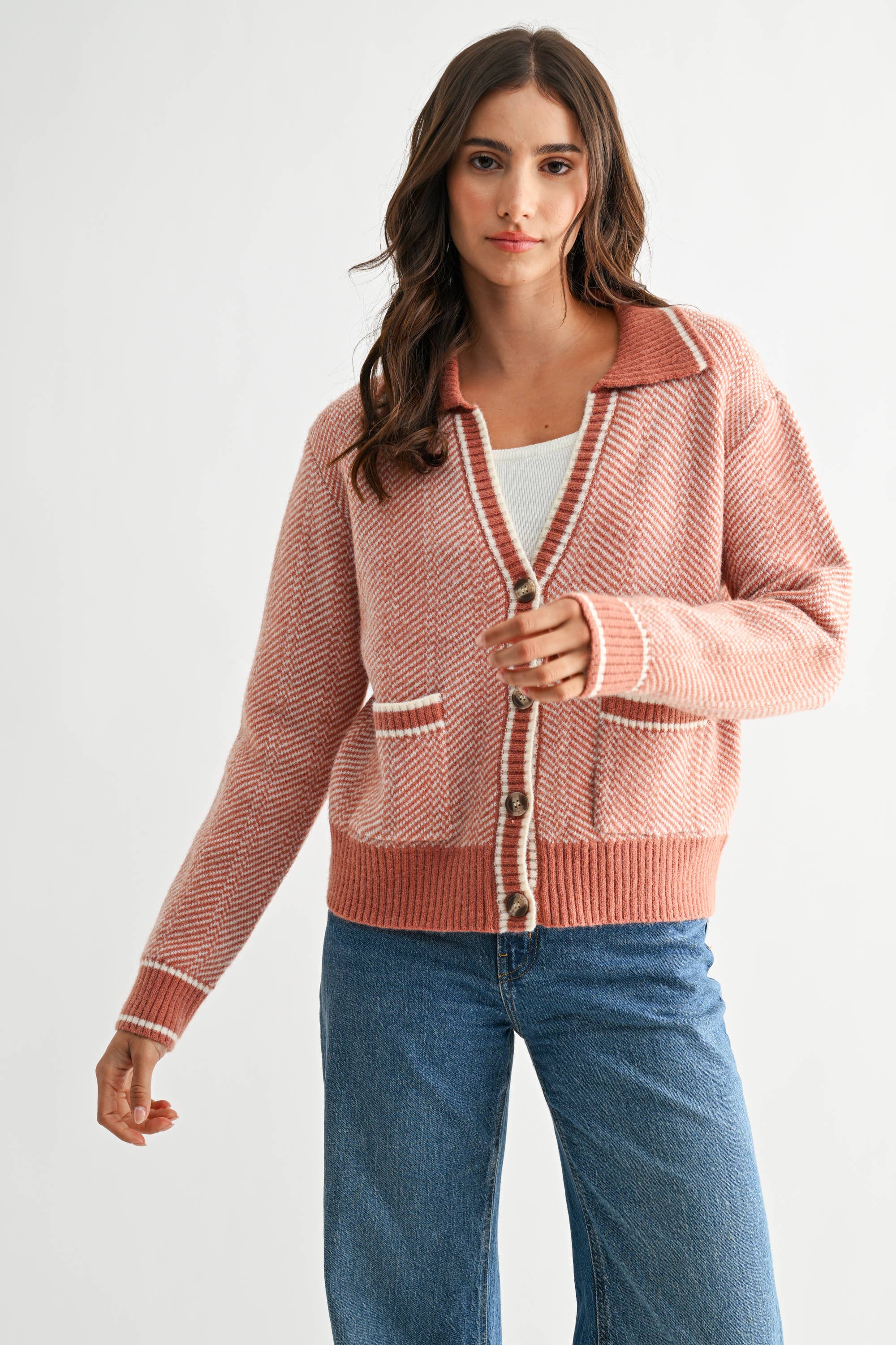 Camellia - Wholesale Knit Sweater - Women's - CW10236E HERRINGBONE KNIT CARDIGAN17