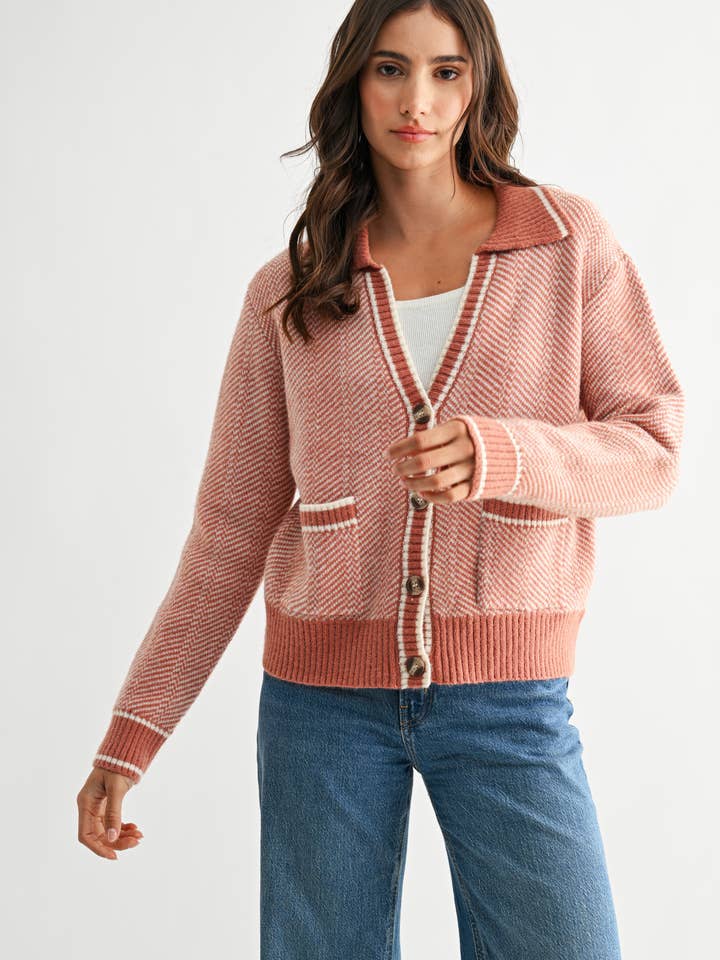 Camellia - Wholesale Knit Sweater - Women's - CW10236E HERRINGBONE KNIT CARDIGAN17