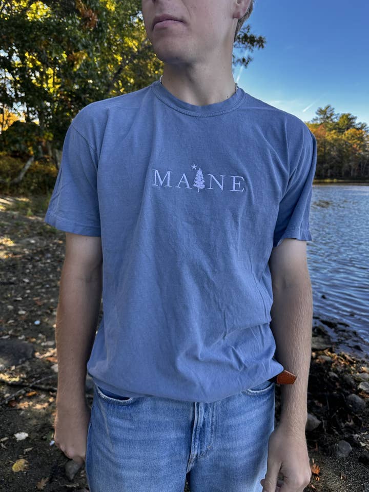 Maine Pine Embroidered Tee for wholesale by Woods & Sea
