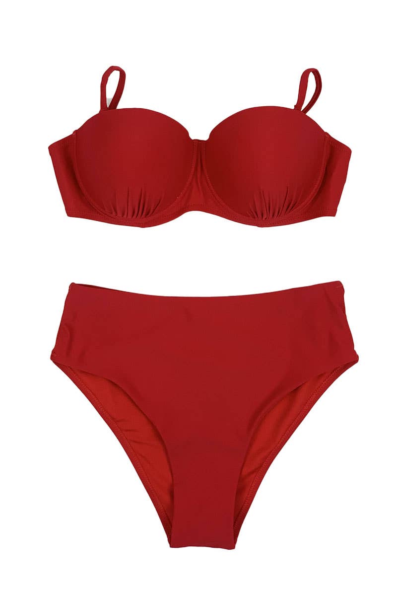 Belle Com'Elle - Wholesale Two Piece Swimsuit - Women's - Plain Color High Waisted Bikini Swimsuit/SY23370