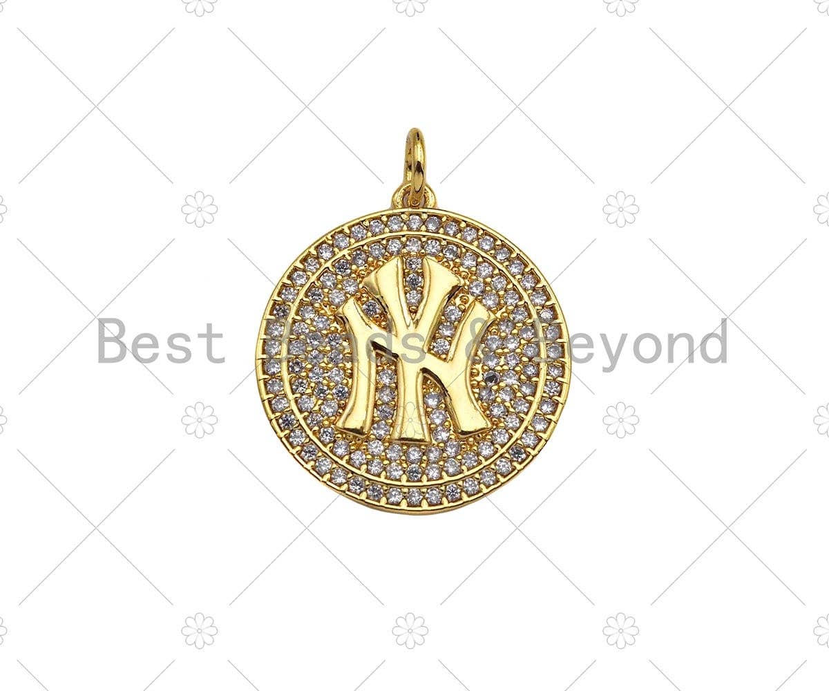 BestBeads&Beyond - Wholesale Individual Charm/Pendant - Gold Filled New York Yankees Logo On Round Cion Shape Pendant, 18K Gold Filled Medallion Charm,Necklace Bracelet Charm,20x22mm,Sku#F13991