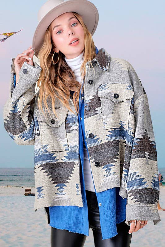 La Miel – wholesale Jacket – Women's – JKT1713-Aztec Pattern Long Sleeve Button Down Jacket13