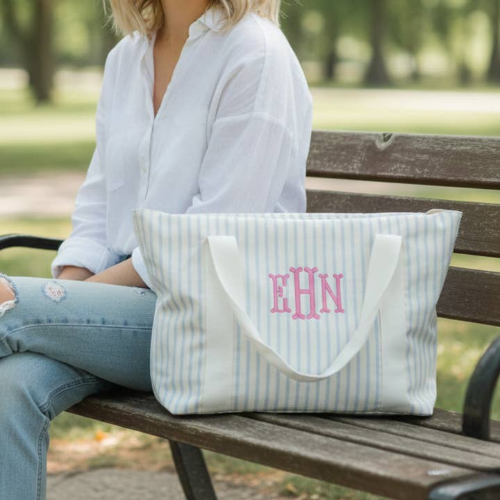Embroidered Tote Bag Stripped Bag Personalized Tote Bag for wholesale by Southern My Sass