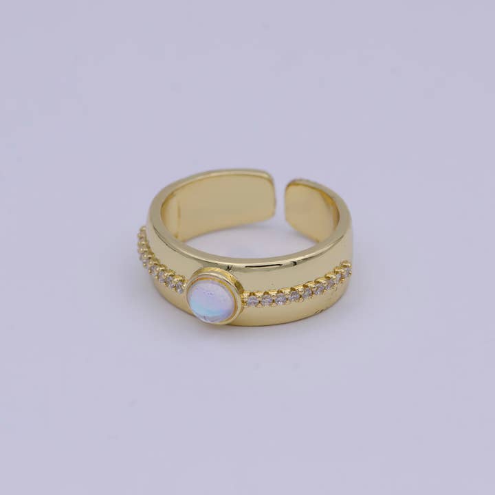 Golden Bold Oval Moonstone Adjustable Statement Ring for wholesale by Aim Eternal
