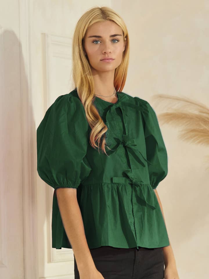 Oddi - Wholesale Blouse - Women's - Solid Cotton Poplin Front Tie Ribbon Blouse4