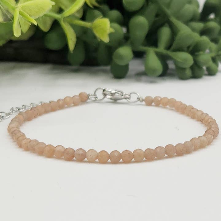 Meraki Gemstones - Wholesale Beaded Bracelet - Sunstone Bracelet Faceted 3MM w/Silver Color Clasp1