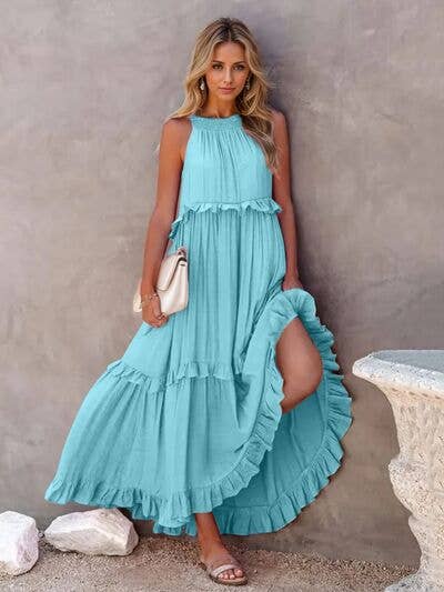 ClassiQ - Wholesale Dress - Women's - Ruffled Sleeveless Tiered Maxi Dress with Pockets8