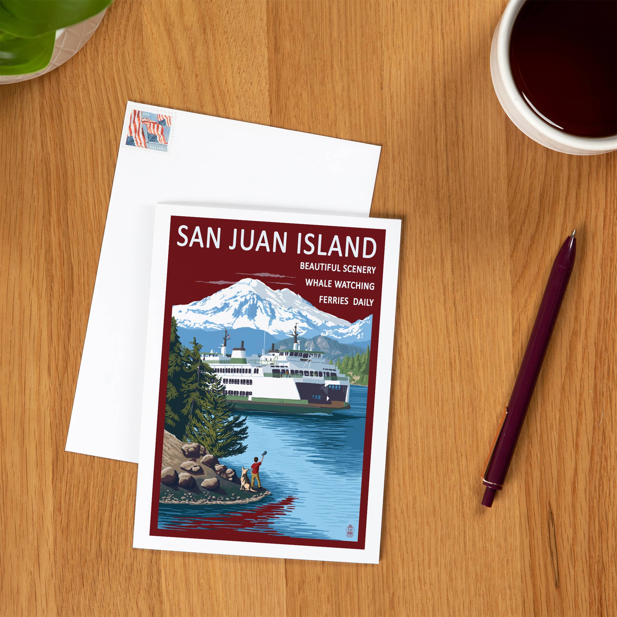 Lantern Press - Wholesale Everyday Greeting Card - GREETING CARD San Juan Island, Boy Waving at Ferry1