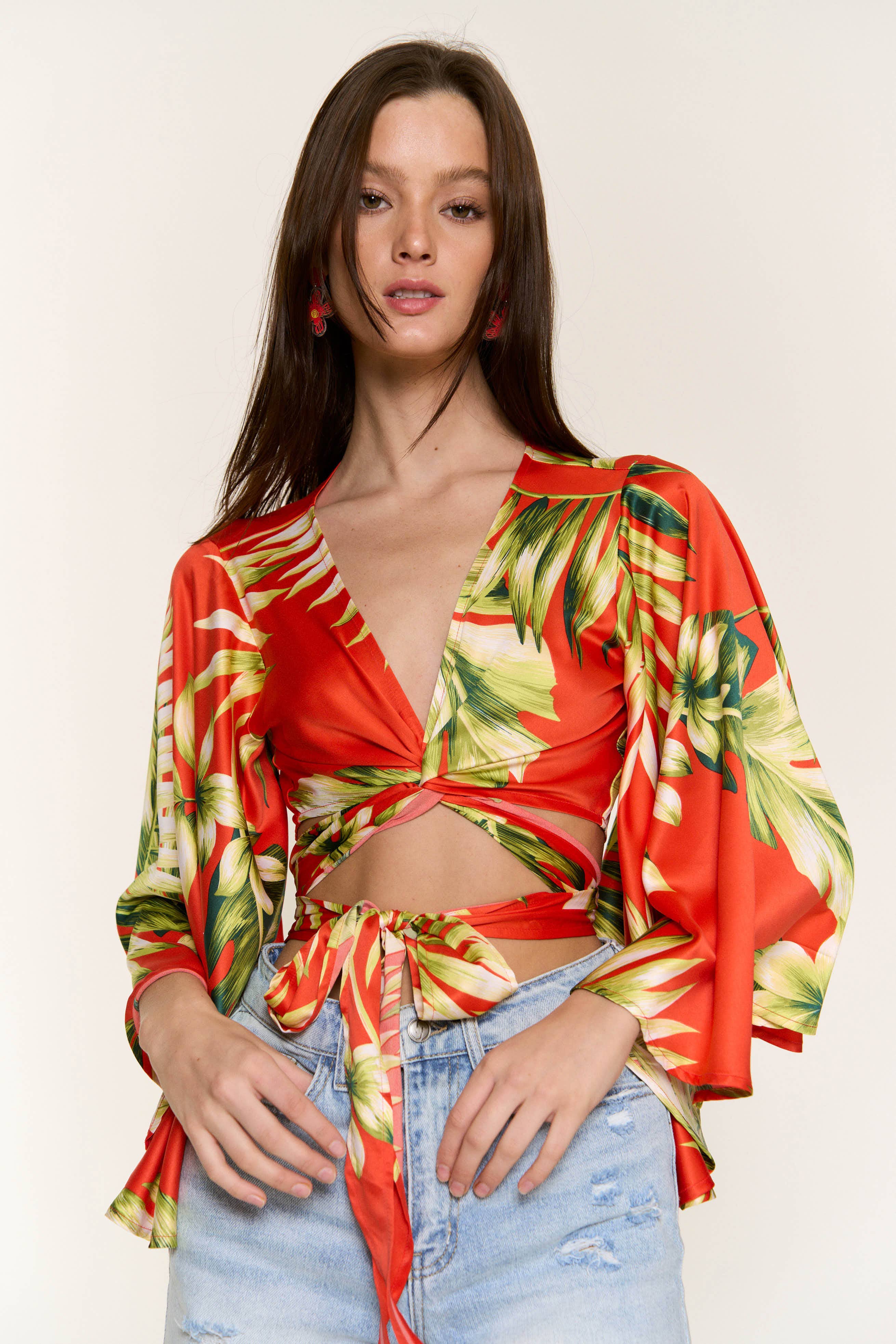 RED SATIN PADDED BRA FLAIR SLV CORSET TOP for wholesale on Faire1