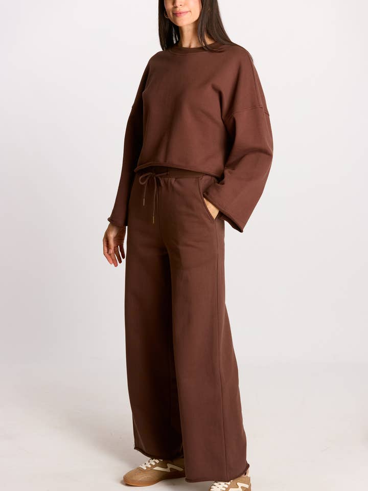 French Terry Wide Leg Elastic Waist Pants for wholesale by Before You Collection