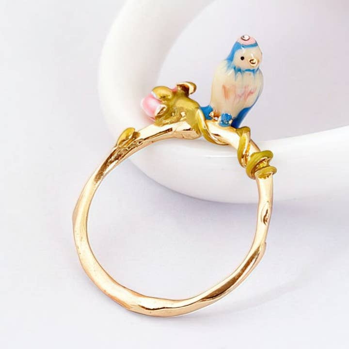 Handgemaakte modieuze emaille papegaaieroosring voor wholesale door Exsito