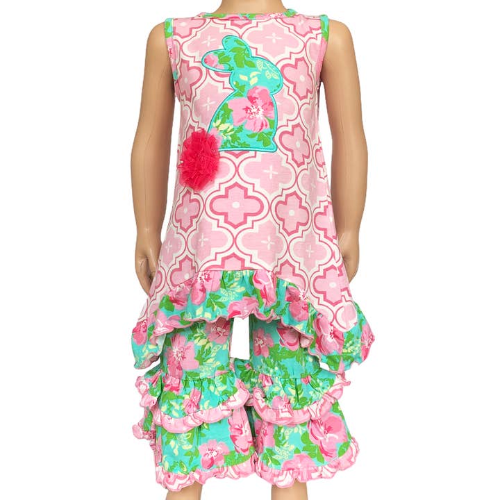 AnnLoren Girls Easter Outfit Pink Arabesque Bunny Floral PrP for wholesale by AnnLoren