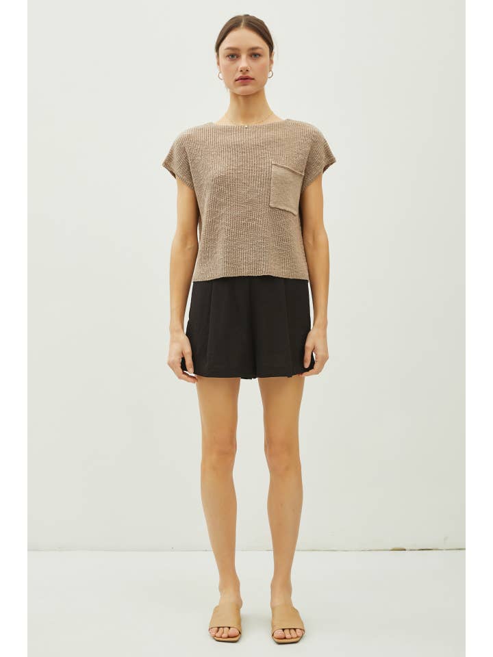 Be Cool - Wholesale Knit Top - Women's - PATCH POCKET DOLMAN CAP SLEEVE BOXY KNIT