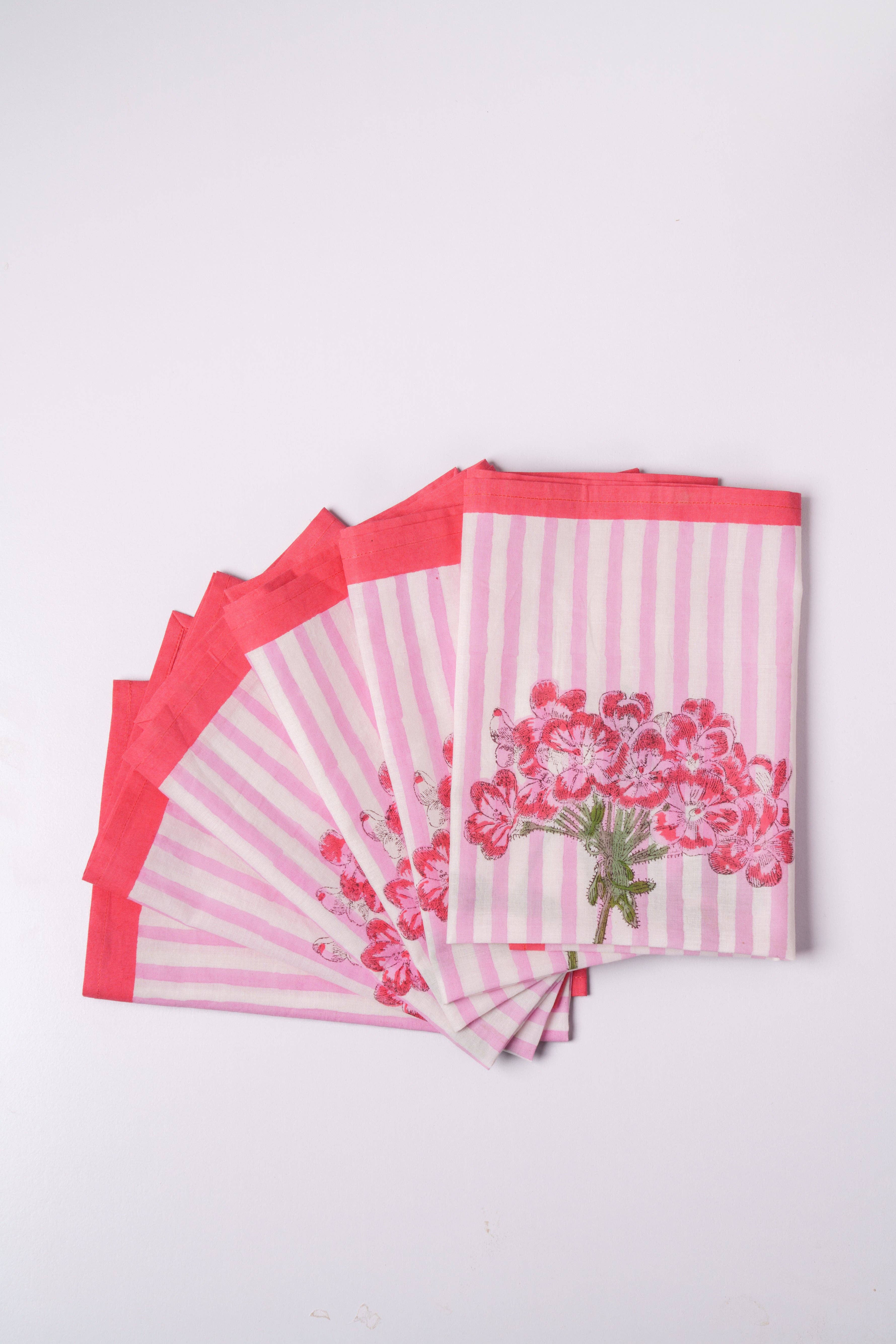 Inner Child - Wholesale Dinner & Cloth Napkin - Pink Hydrangea Blockprint Napkins, Set of 42