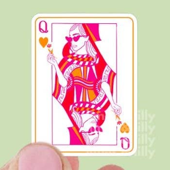 Adesivo in vinile rosa della carta da gioco Regina di Cuori per la vendita all'ingrosso da parte di Limes & Lilly