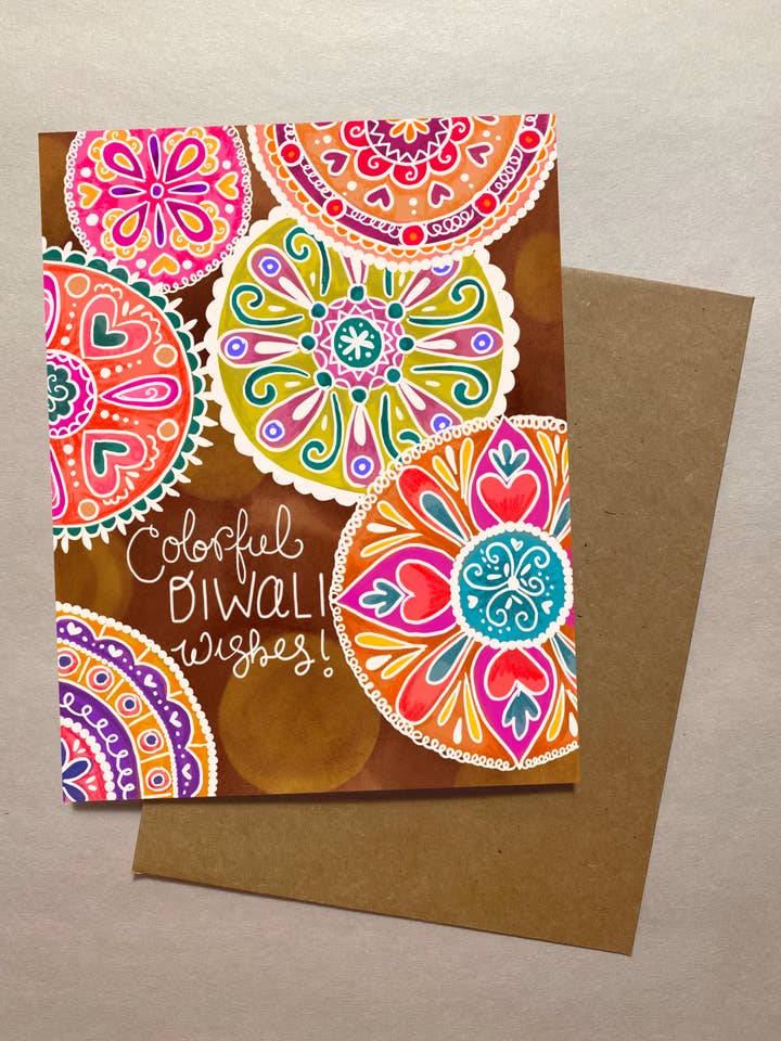 Carte de voeux Diwali colorée pour la vente par Bright & Blue Studio