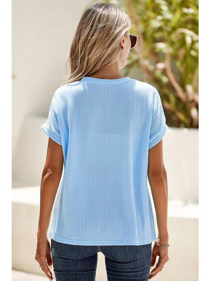 Little Daisy Closet - Wholesale Knit Top - Women's - LDC Corded Knit Color Block Pocketed Crew Neck T Shirt