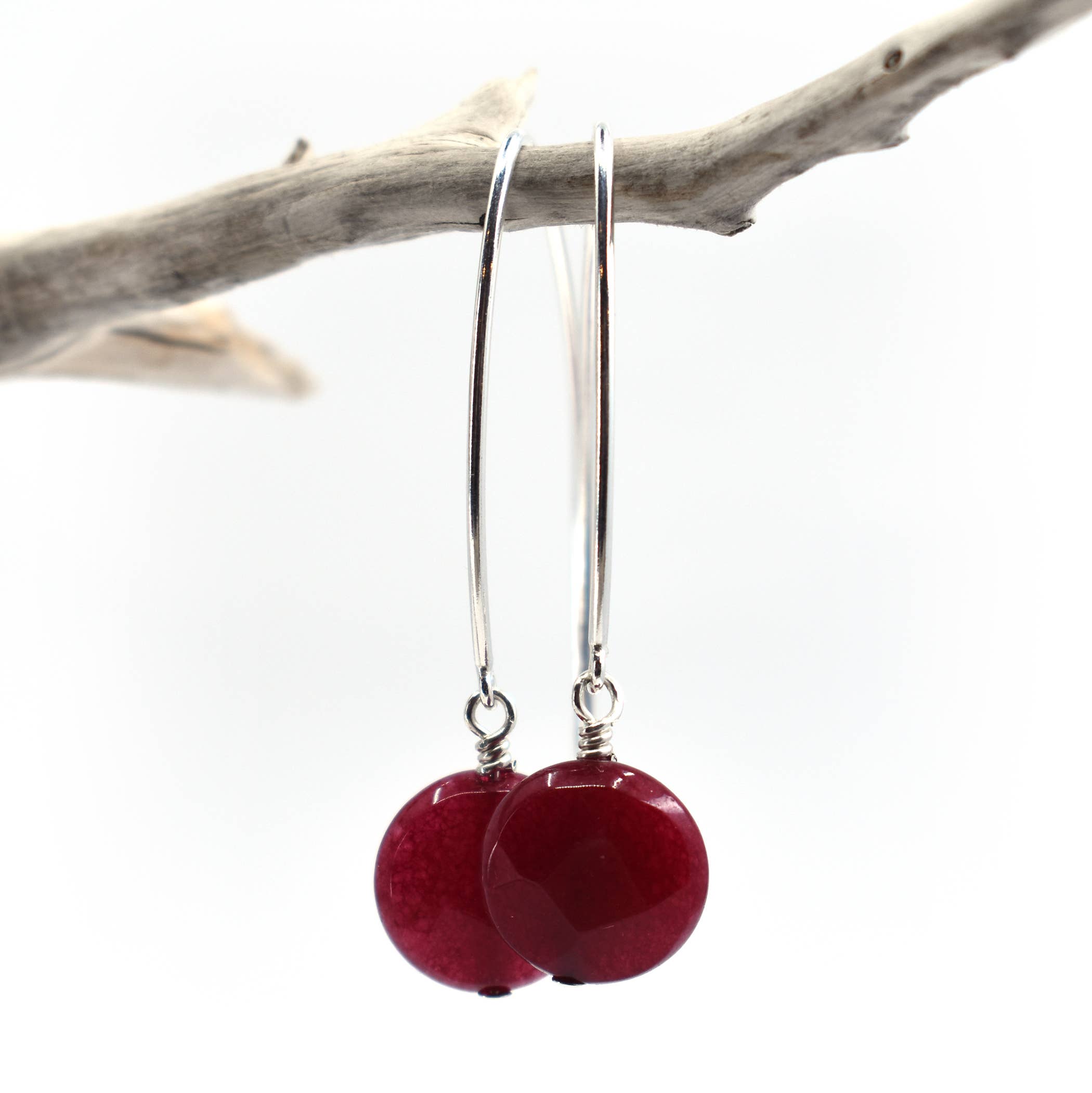 Stefanie Wolf Designs - Wholesale Dangle Earrings - Ruby Red Jade Wishbone Drop Earrings, Sterling Silver1