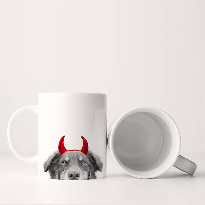 Australian Shepherd 2 Peeking 'Lil Devil' Halloween Mug for wholesale by Perkie Prints