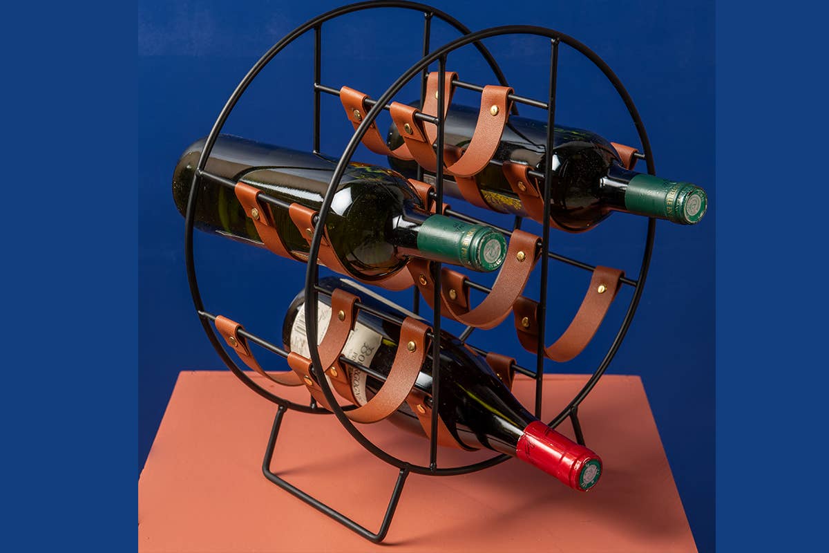 Socadis - Wholesale Bottle Rack/Holder - Round Metal/Leatherette Bottle Holder for 7 Premium Bottles0